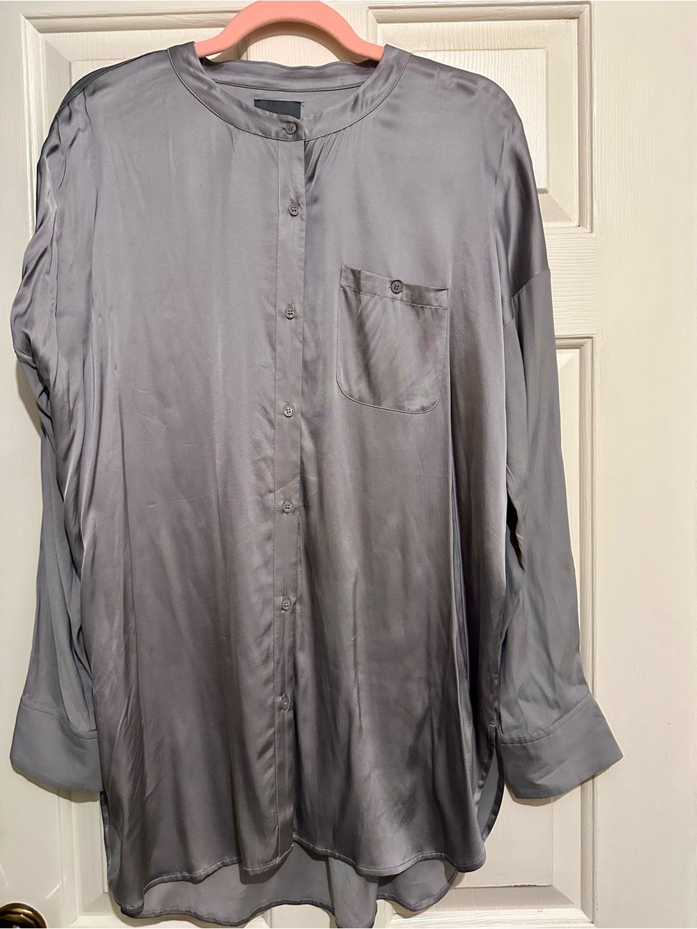 Lysse Light Grey Satin Band-Collar Shirt